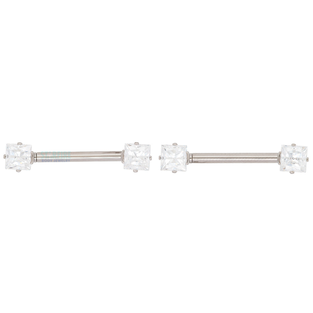 Princess-Cut Faceted Gem Forward Facing Nipple Barbell in 4-Prong's - pair