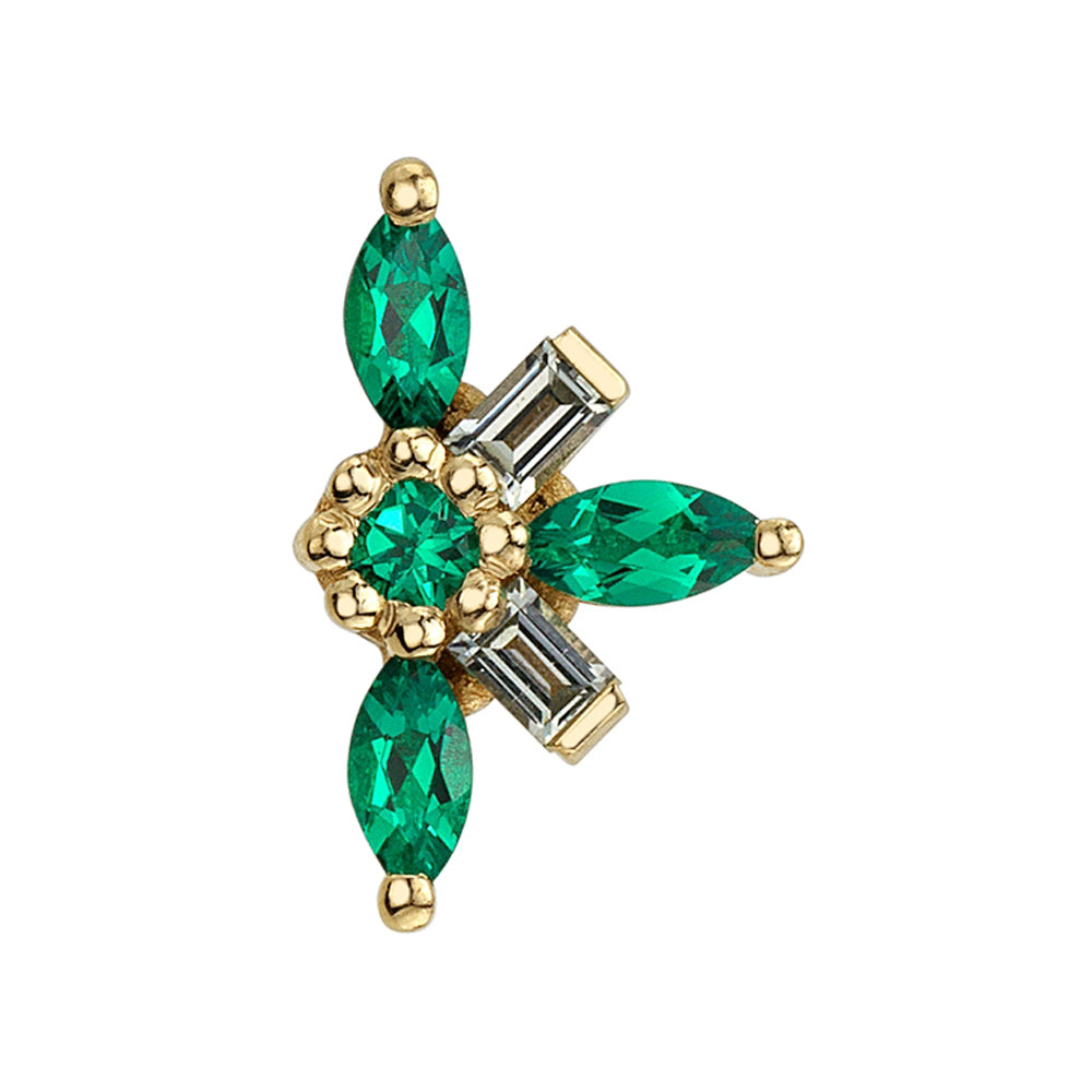 "Half Nayru" Threaded End in Gold & Platinum with Grey Sapphire & Chatham Emeralds