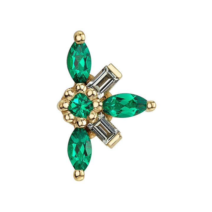 "Half Nayru" Threaded End in Gold & Platinum with Grey Sapphire & Chatham Emeralds