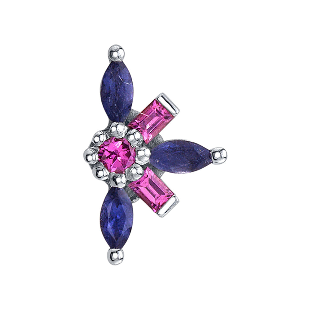 "Half Nayru" Threaded End in Gold & Platinum with Rhodolite & Iolite