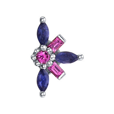 "Half Nayru" Threaded End in Gold & Platinum with Rhodolite & Iolite