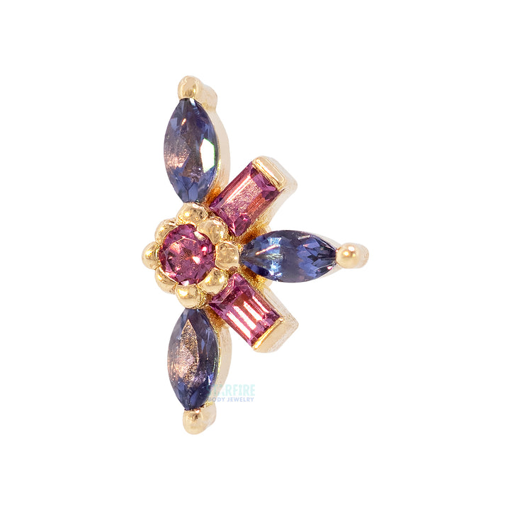 "Half Nayru" Threaded End in Gold & Platinum with Rhodolite & Iolite
