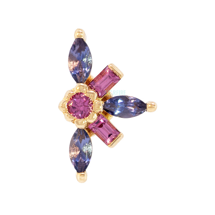 "Half Nayru" Threaded End in Gold & Platinum with Rhodolite & Iolite