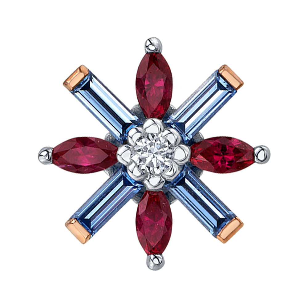 "Nayru" Threaded End in Gold with Polar Sapphire, Ruby & Diamond