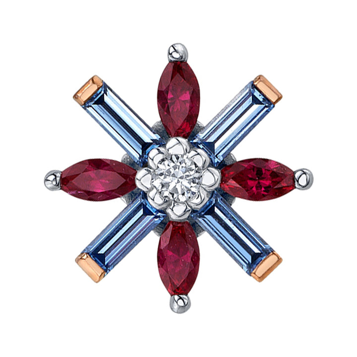 "Nayru" Threaded End in Gold with Polar Sapphire, Ruby & Diamond