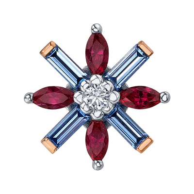 "Nayru" Threaded End in Gold with Polar Sapphire, Ruby & Diamond