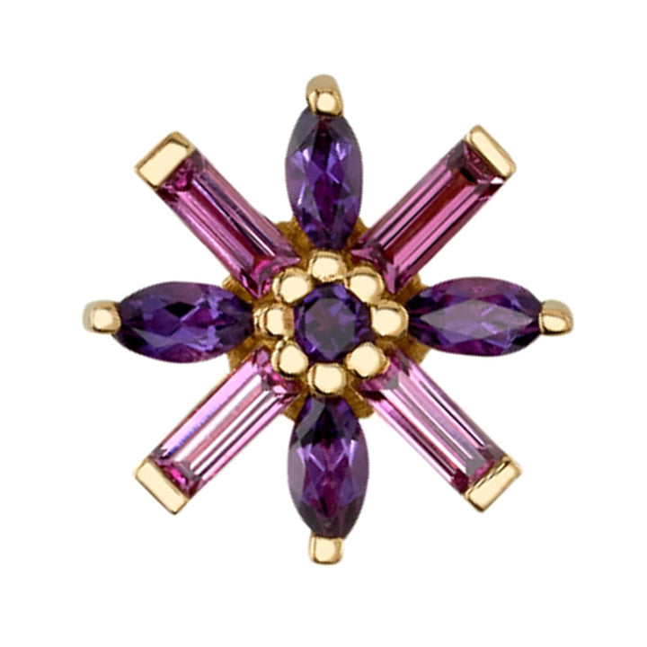 "Nayru" Threaded End in Gold with Rhodolite & Amethyst