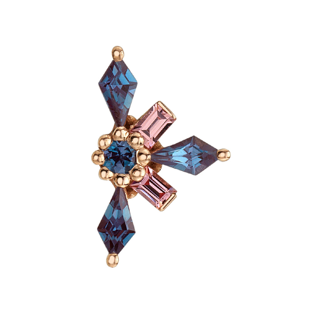 "Half Akira" Threaded End in Gold & Platinum with Padparadscha Sapphire & Chatham Alexandrite
