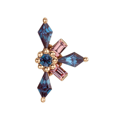 "Half Akira" Threaded End in Gold & Platinum with Padparadscha Sapphire & Chatham Alexandrite
