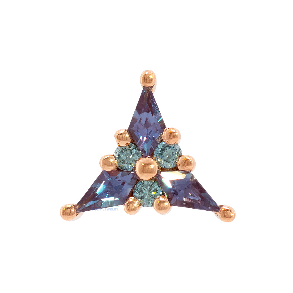 "Mini Asteria" Threaded End in Gold & Platinum with Chatham Alexandrite & Ice Blue Diamonds