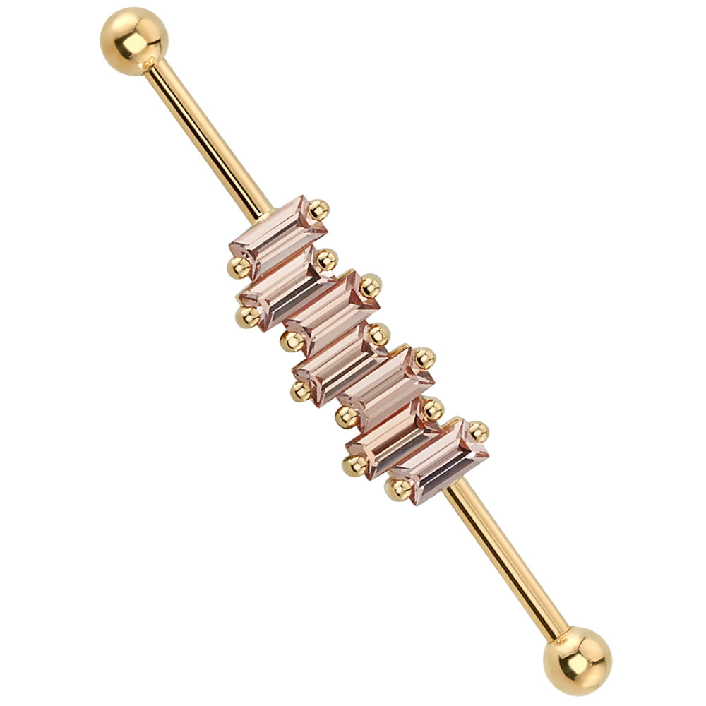 "Madison" Industrial Barbell in Gold with Champagne Sapphires