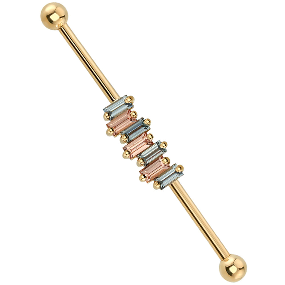 Small "Madison" Industrial Barbell in Gold with Grey Sapphire & Champagne Sapphires