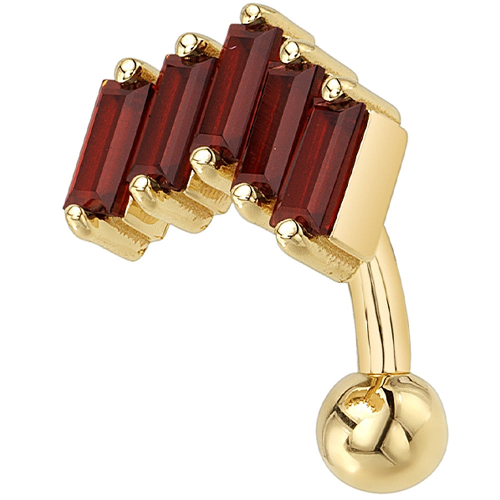 "Reina" Toploader Navel Curve in Gold & Platinum with Garnet