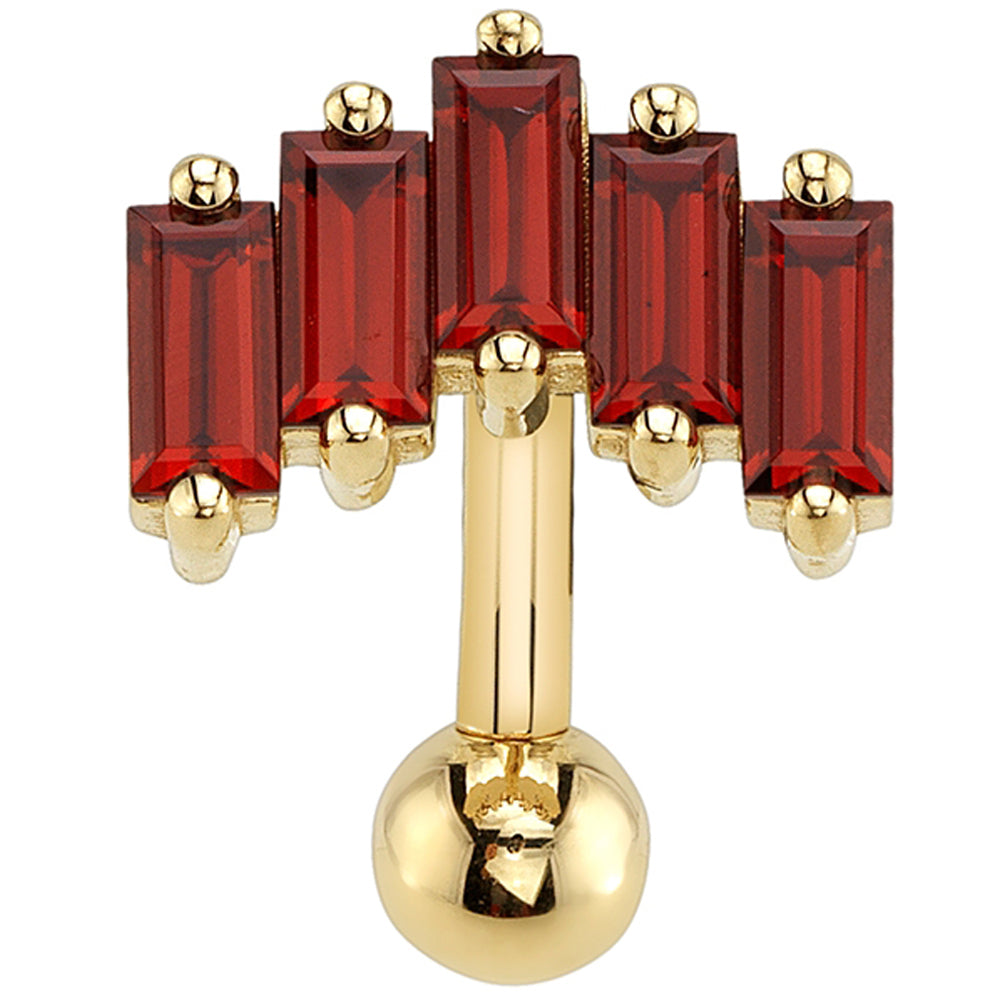 "Reina" Toploader Navel Curve in Gold & Platinum with Garnet