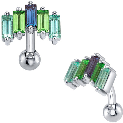 "Reina" Top Loader Navel Curve in Gold & Platinum with Mint Beryl, Tsavorite & Chatham Alexandrite