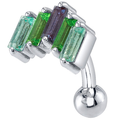 "Reina" Top Loader Navel Curve in Gold & Platinum with Mint Beryl, Tsavorite & Chatham Alexandrite