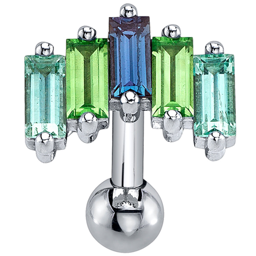 "Reina" Toploader Navel Curve in Gold & Platinum with Mint Beryl, Tsavorite & Chatham Alexandrite