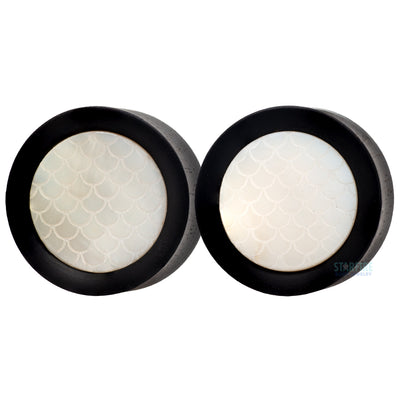 Round Mother of Pearl Scale Plugs in Wood