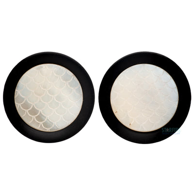 Round Mother of Pearl Scale Plugs in Wood