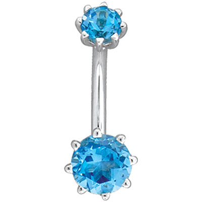 8 Prong Basket Navel Curve in Gold with Sky Blue Topaz'