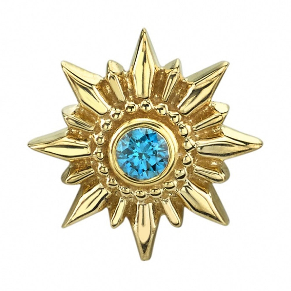 "Compass" Threaded End in Gold with Ocean Blue Diamond