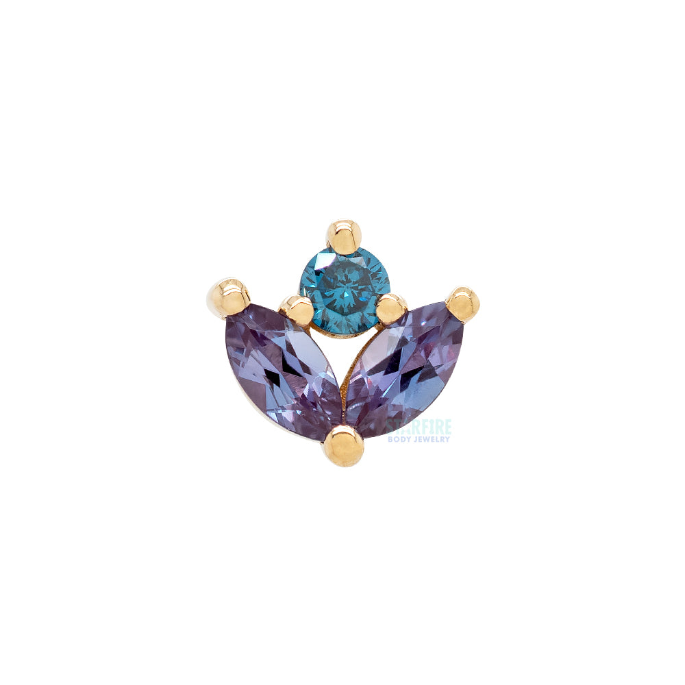 "Bloom" Threaded End in Gold & Platinum with Chatham Alexandrite & Ocean Blue Diamond