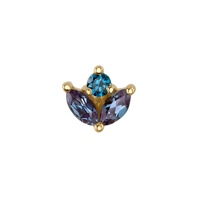 "Bloom" Threaded End in Gold with Chatham Alexandrite & Ocean Blue Diamond