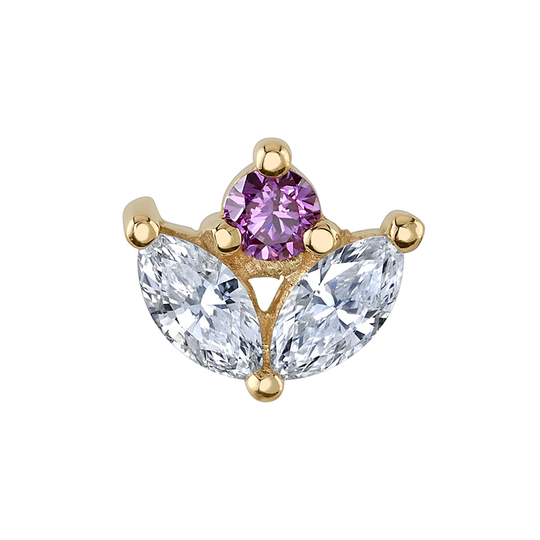 "Bloom" Threaded End in Gold with Diamond & Rhodolite