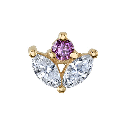 "Bloom" Threaded End in Gold with Diamond & Rhodolite