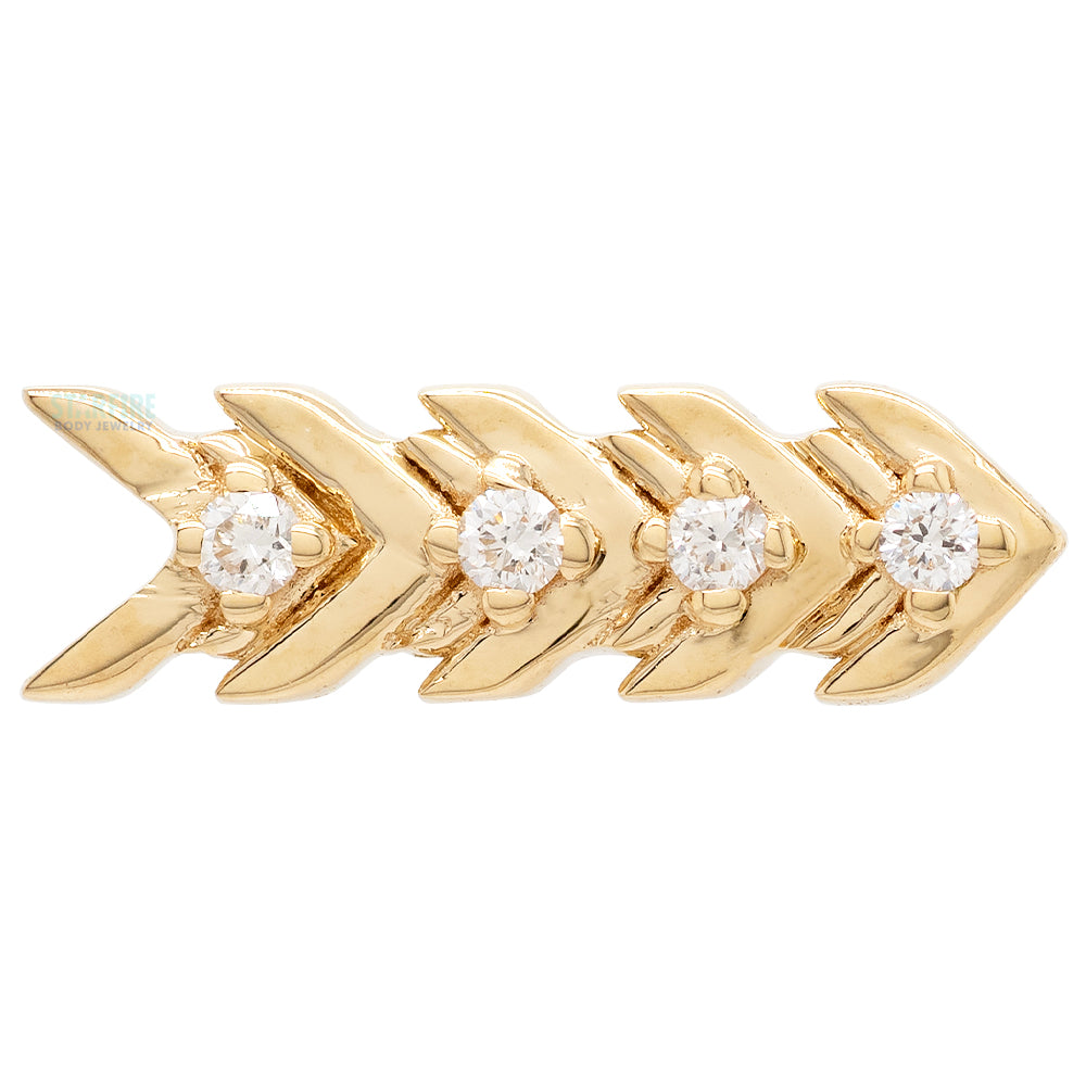 "Cupid Feather" Threaded End in Gold with DIAMONDS