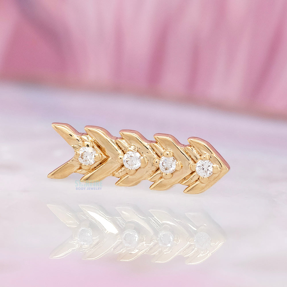 "Cupid Feather" Threaded End in Gold with DIAMONDS