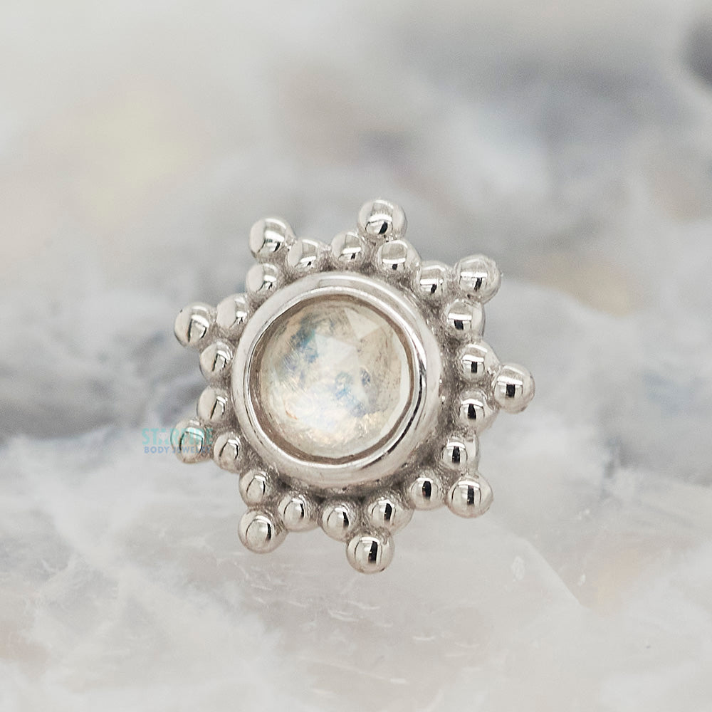 "Thursday" Threaded End in Gold with Rose Cut Rainbow Moonstone