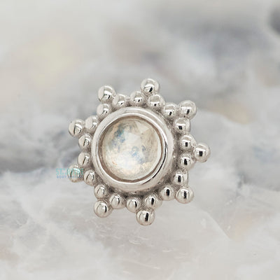 "Thursday" Threaded End in Gold with Rose Cut Rainbow Moonstone