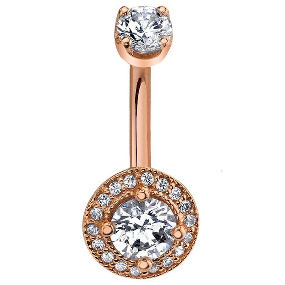 "Round Halo" Navel Curve in Gold with DIAMONDS