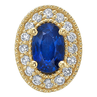 "Oval Halo" Threaded End in Gold & Platinum with Blue Sapphire & Diamonds