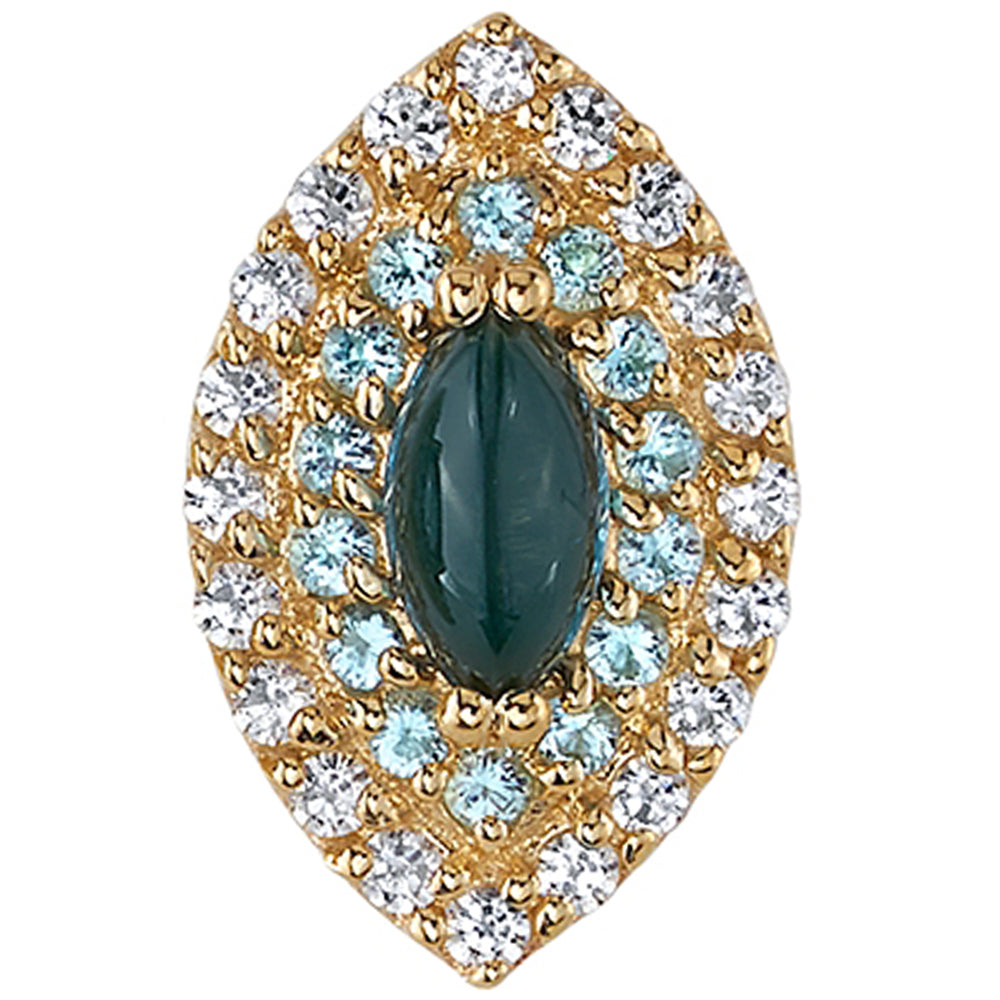 "Double Row Marquise Altura" Threaded End in Gold with London Blue Topaz Cabochon, Swiss Blue Topaz & White CZ's