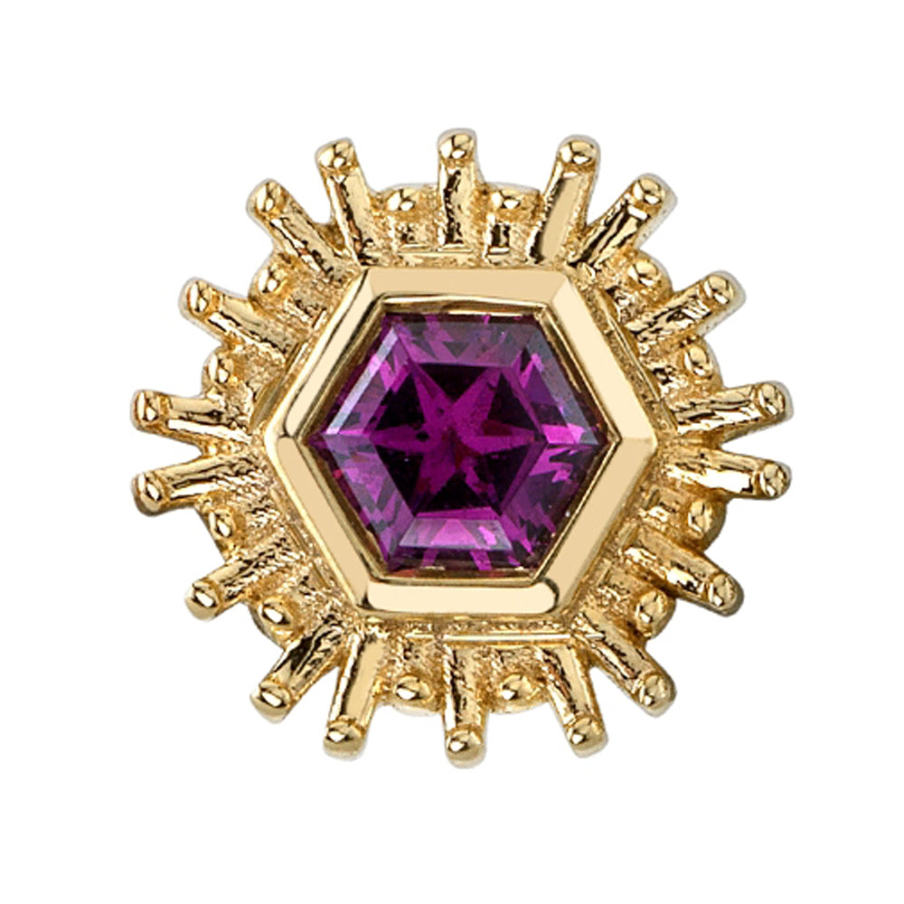 "Hexagon Borderline" Threaded End in Gold with Rhodolite