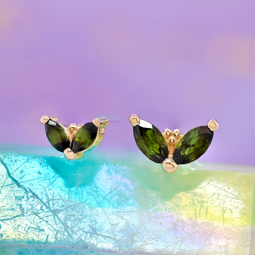"Petals" Threaded End in Gold & Platinum with Green Tourmaline