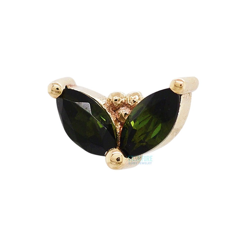"Petals" Threaded End in Gold & Platinum with Green Tourmaline