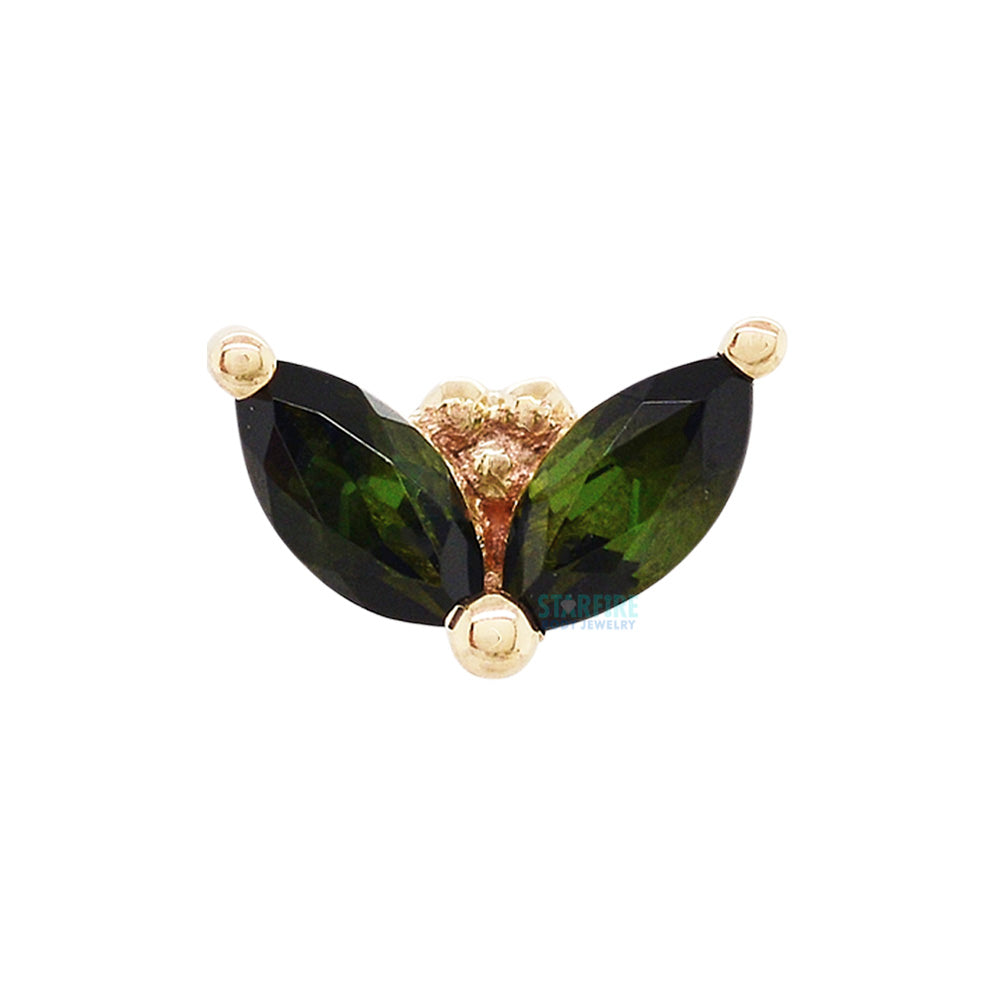 "Petals" Threaded End in Gold & Platinum with Green Tourmaline