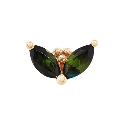 "Petals" Threaded End in Gold & Platinum with Green Tourmaline