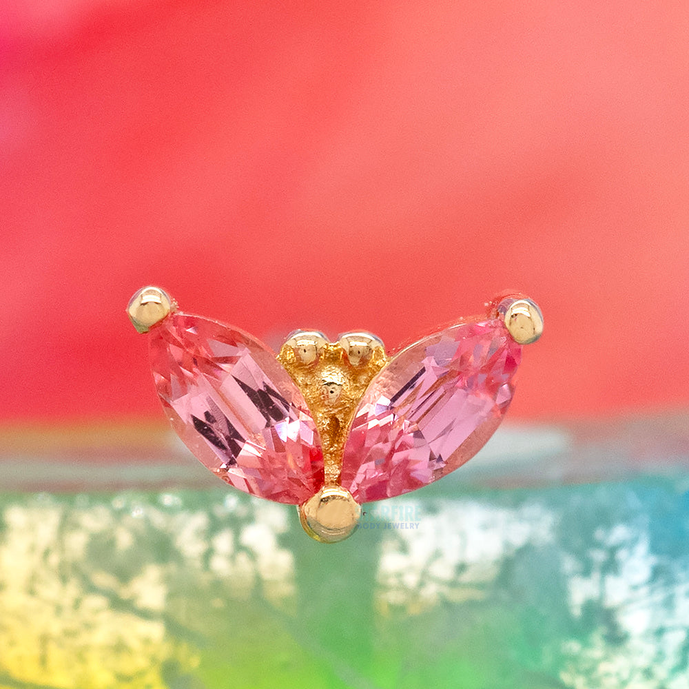 "Petals" Threaded End in Gold with Padparadscha Sapphire