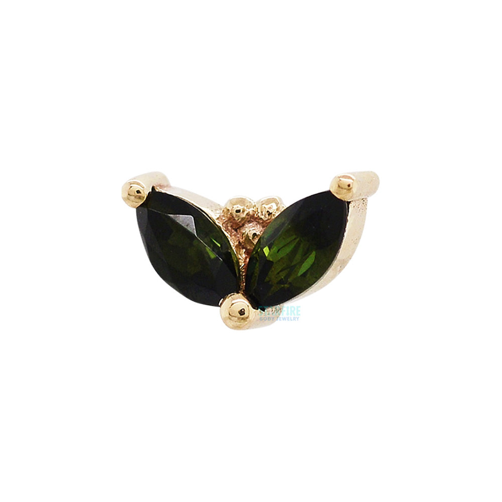 "Petals" Threaded End in Gold & Platinum with Green Tourmaline
