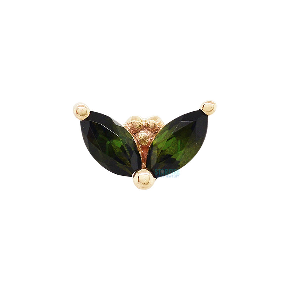 "Petals" Threaded End in Gold & Platinum with Green Tourmaline