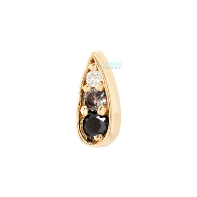 "Drip" Threaded End in Gold with Black Diamond, Grey Diamond & White Diamond