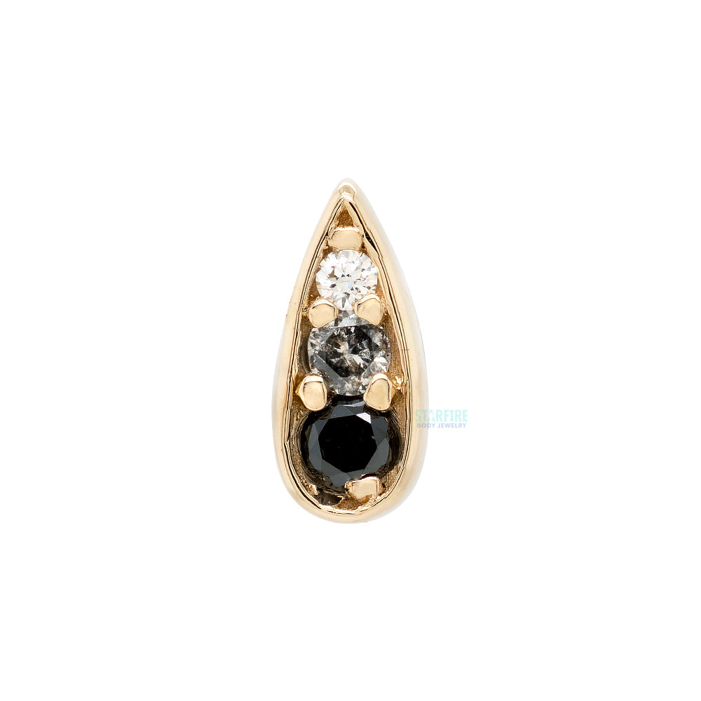 "Drip" Threaded End in Gold with Black Diamond, Grey Diamond & White Diamond