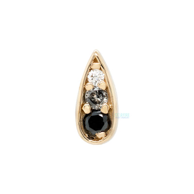 "Drip" Threaded End in Gold with Black Diamond, Grey Diamond & White Diamond