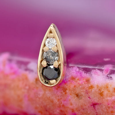 "Drip" Threaded End in Gold with Black Diamond, Grey Diamond & White Diamond
