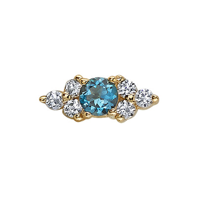 "Embrace" Threaded End in Gold with White CZ & London Blue Topaz