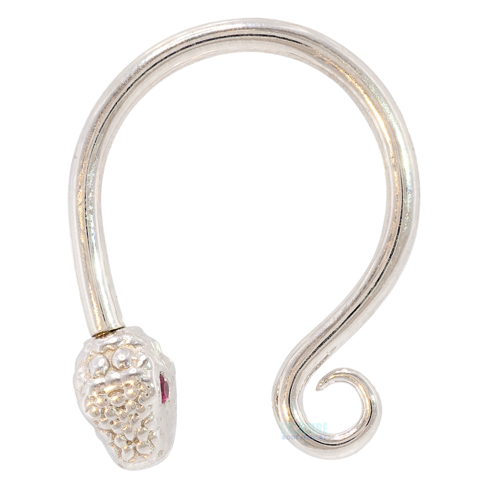 Serpent Circular Barbell in Gold & Platinum with Rubies